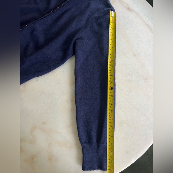Commence Navy Blue Cardigan Sweater Gold Button Down Preppy Chic Quiet Luxury - Picture 9 of 9